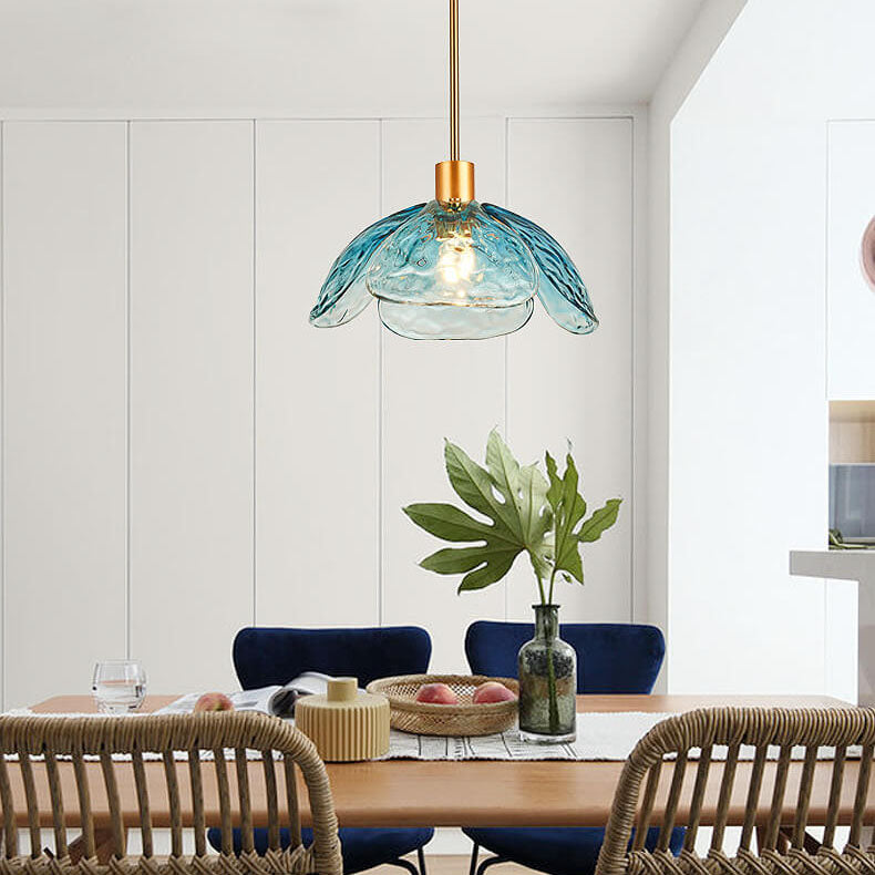 Modern Simplistic Flower-shaped Petal Iron Glass 1-Light Pendant Lamp For Living Room-Orizon Depot