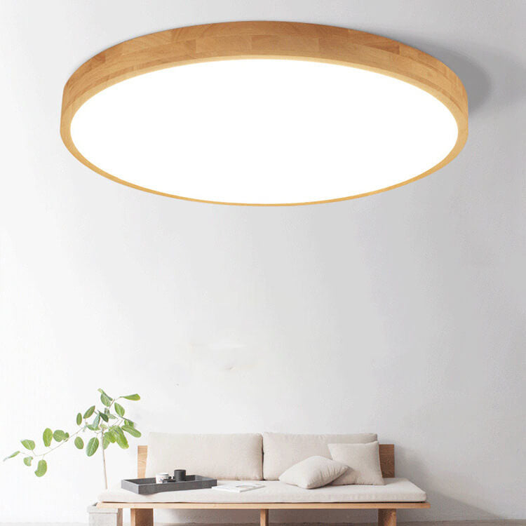 Nordic Solid Wooden Round Ultra-Thin LED Flush Mount Ceiling Lamp for Modern Homes-Orizon Depot