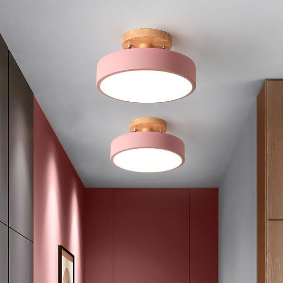 Nordic Minimalist Wood Log Round LED Ceiling Light Fixture