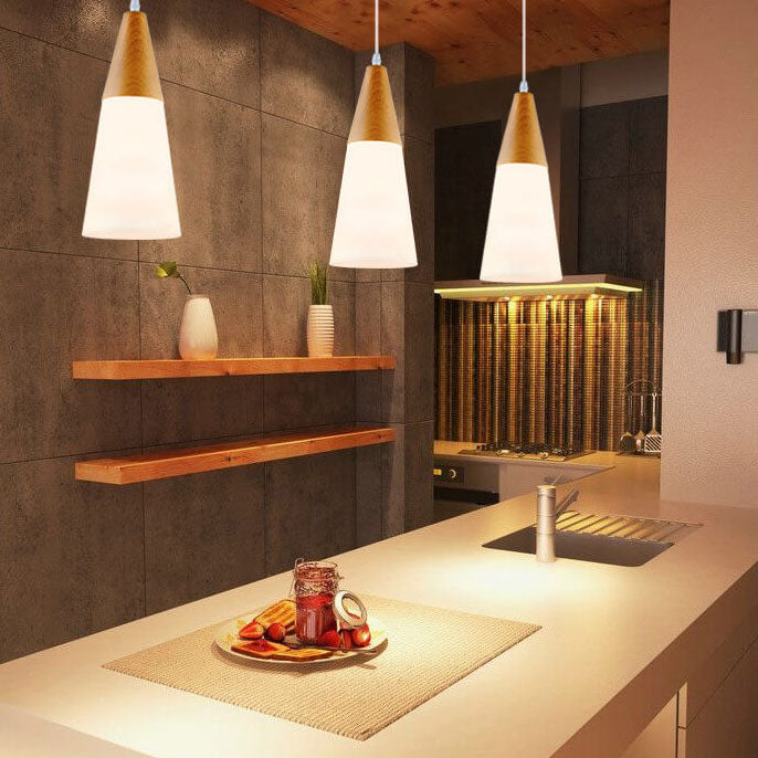 Nordic Wood Grain Glass Cone Shaped 1-Light Pendant Lamp-Orizon Depot