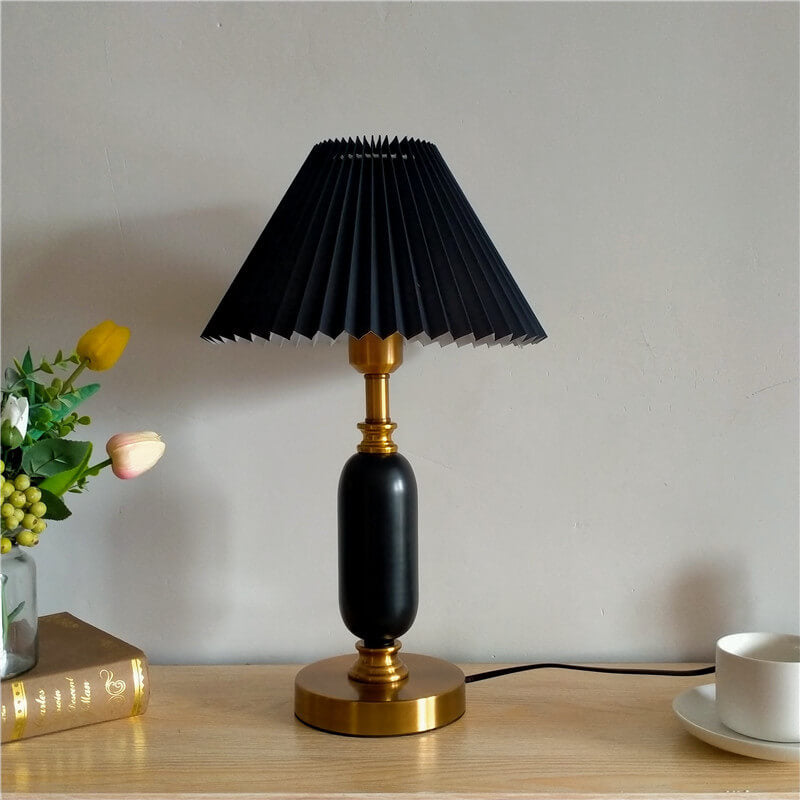 Retro Pleated Shade Column Base Table Lamp 1-Light Standing Desk Lamp