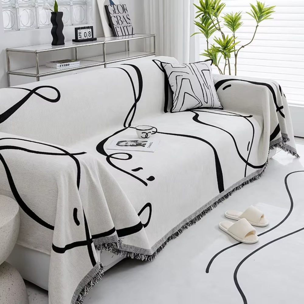 Reversible Abstract Line Chenille Sofa Cover for Home Decor-Orizon Depot