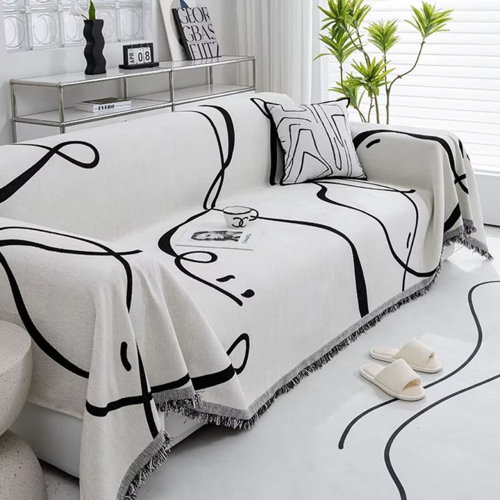 Reversible Abstract Line Chenille Sofa Cover for Home Decor-Orizon Depot
