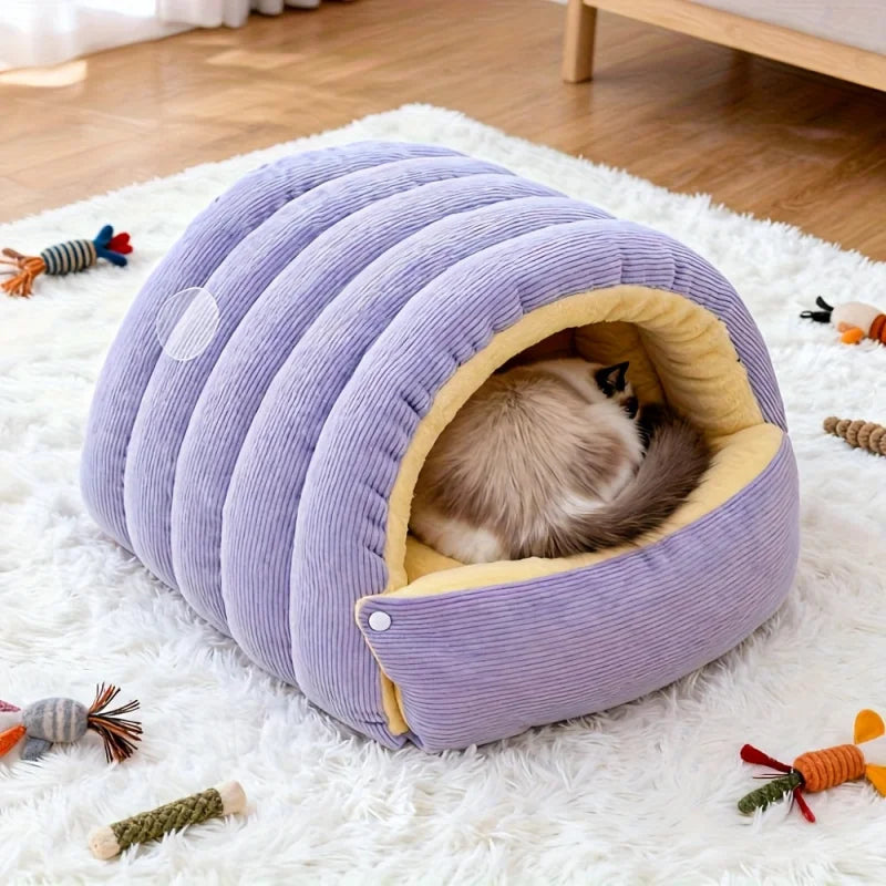 Cozy Arctic Fleece Enclosed Cat Cave Bed for Ultimate Comfort