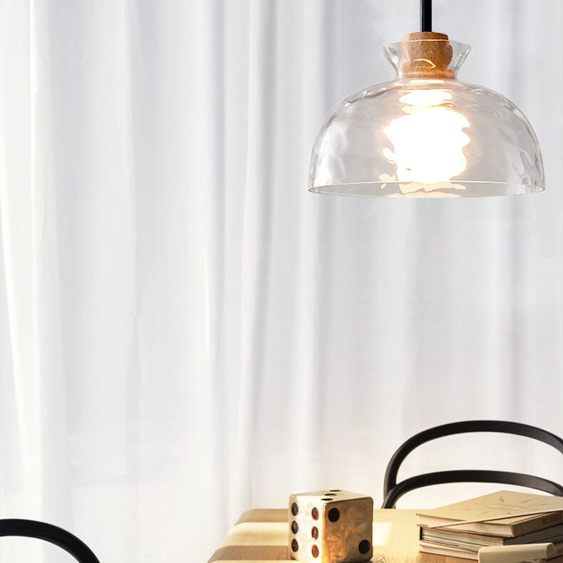 Modern Nordic Clear Rippled Glass Shaded 1-Lamp Pendant Light-Orizon Depot