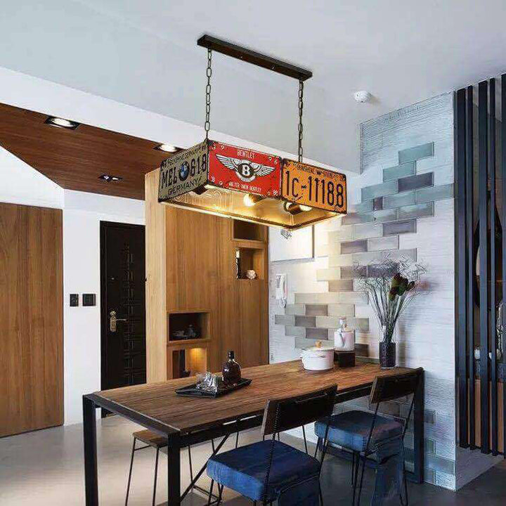 Contemporary Industrial License Plate 3/5-Light Metal Chandelier-Orizon Depot