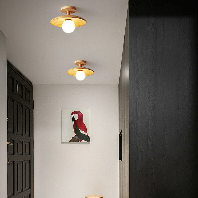 Nordic Creative Wooden Dome 1-Light Semi-Flush Mount Ceiling Lamp