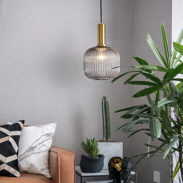 Modern Minimalist Striped Glass Lantern 1-Light Hanging Lamp-Orizon Depot
