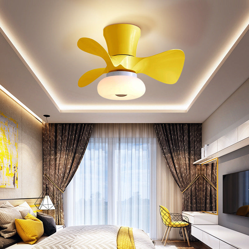 Nordic Macaron Metal LED Semi-Flush Mount Ceiling Fan Lamp