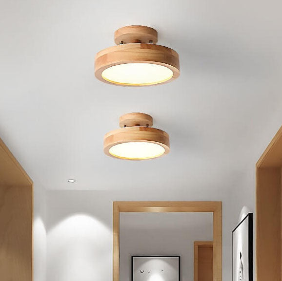 Nordic Minimalist Wood Log Round LED Ceiling Light Fixture