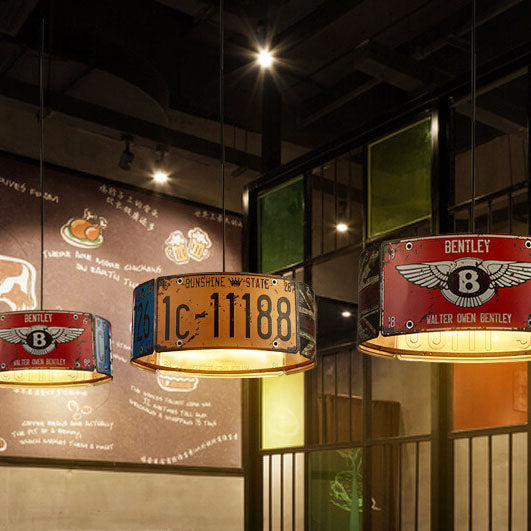 Contemporary Industrial License Plate 3/5-Light Metal Chandelier
