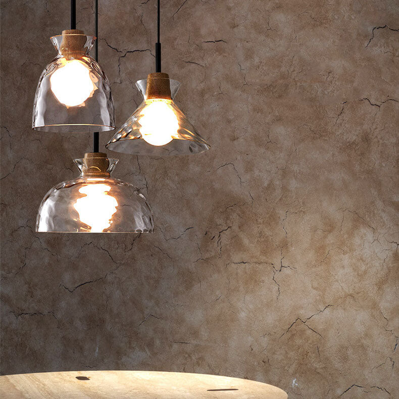 Modern Nordic Clear Rippled Glass Shaded 1-Lamp Pendant Light-Orizon Depot