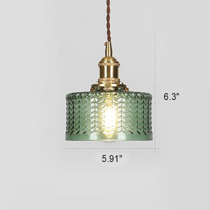 Vintage Japanese Brass Glass Round Jar Single Light Pendant Lamp-Orizon Depot
