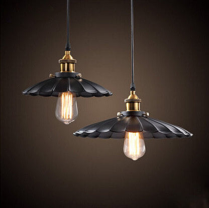 Vintage Industrial Iron Scalloped Shade Shape 1-Light Pendant Lamp-Orizon Depot