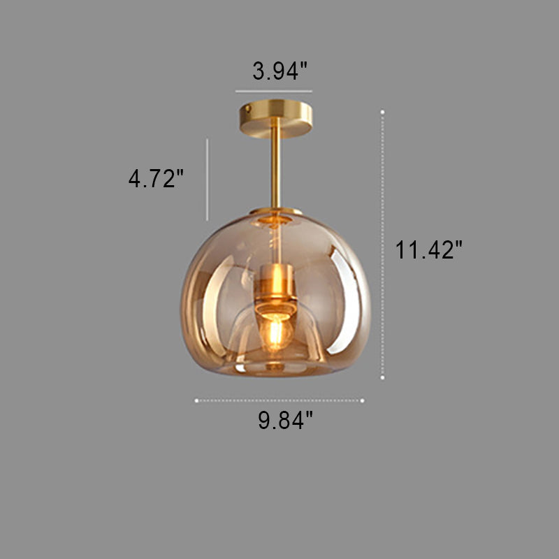 Nordic Light Luxury Round Glass Ball 1-Light Semi-Flush Mount Ceiling Lamp