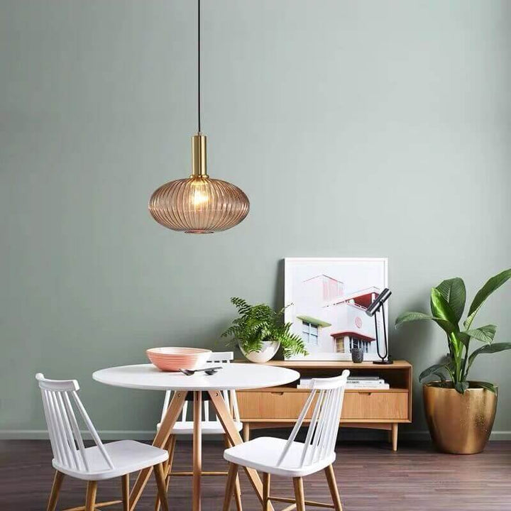 Modern Minimalist Striped Glass Lantern 1-Light Hanging Lamp-Orizon Depot