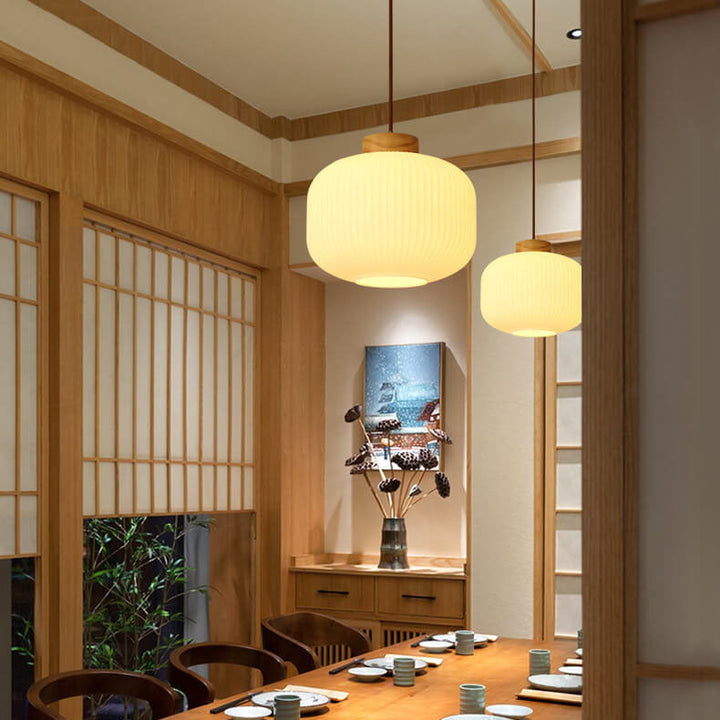 Japanese Style Striped Glass Jar Pendant Lamp-Orizon Depot