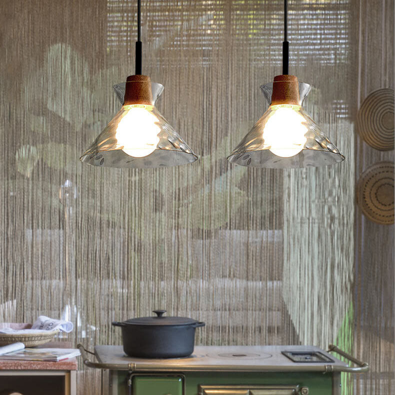 Modern Nordic Clear Rippled Glass Shaded 1-Lamp Pendant Light-Orizon Depot
