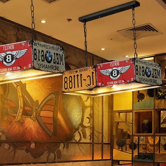 Contemporary Industrial License Plate 3/5-Light Metal Chandelier