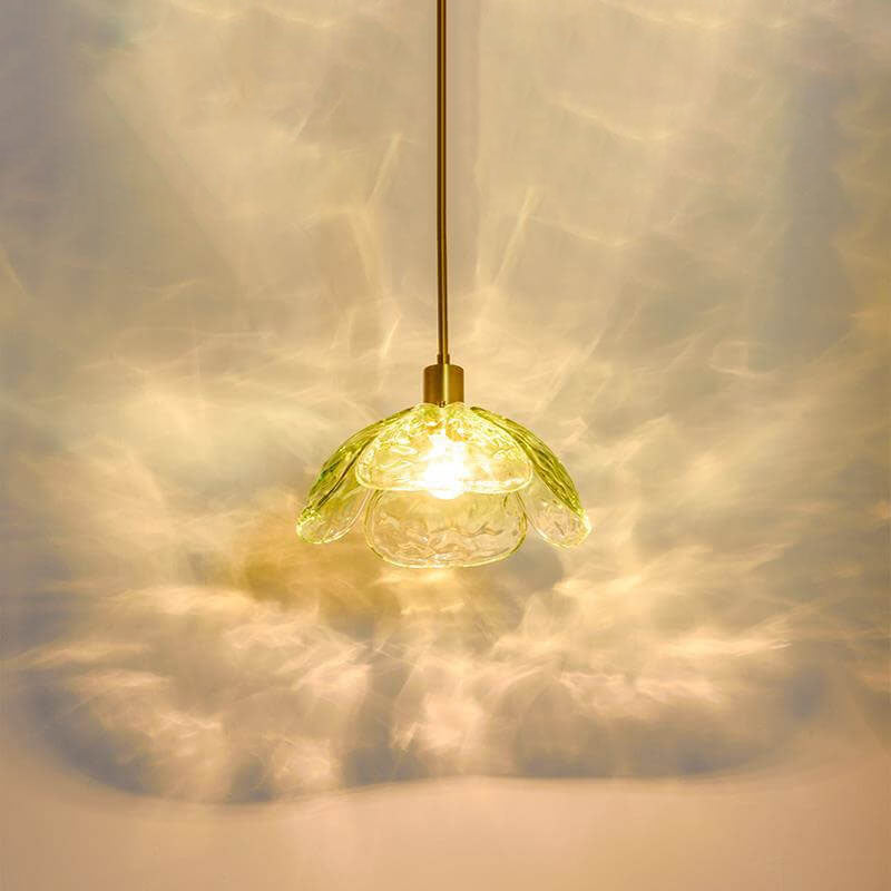 Modern Simplistic Flower-shaped Petal Iron Glass 1-Light Pendant Lamp For Living Room-Orizon Depot