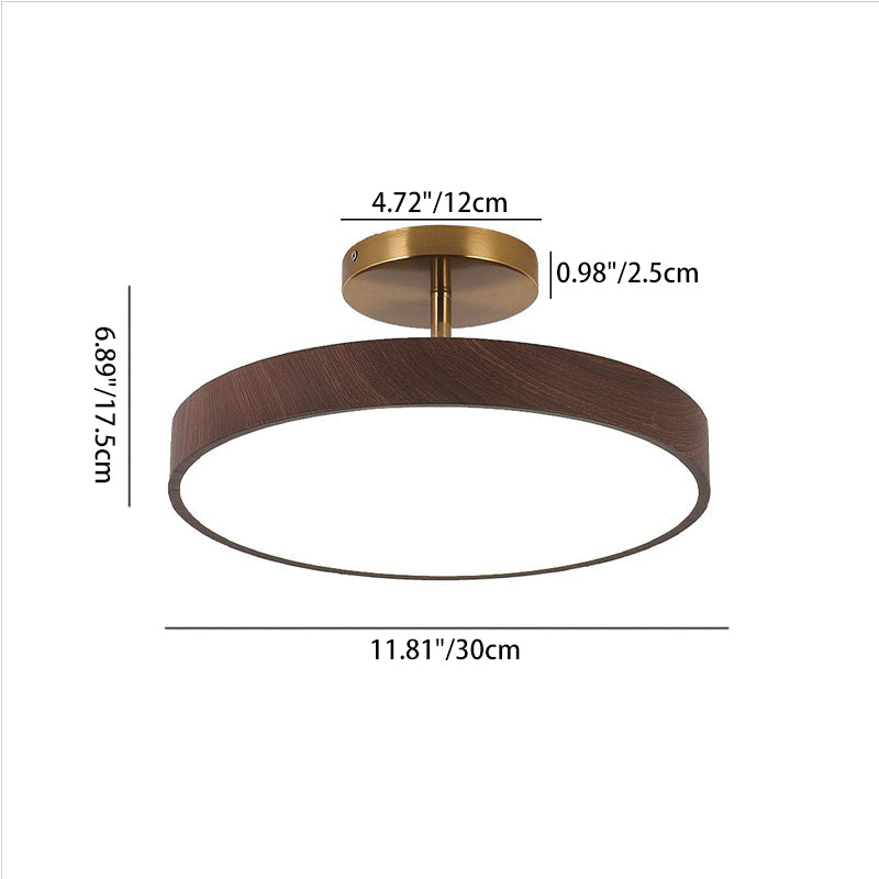 Japanese Wabi-sabi Simplistic Wood Grain Round LED Semi-Flush Mount Lamp