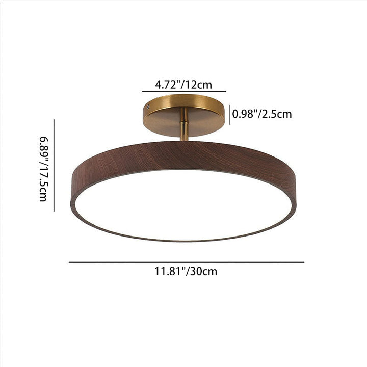 Japanese Wabi-sabi Simplistic Wood Grain Round LED Semi-Flush Mount Lamp-Orizon Depot