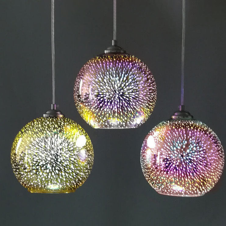 Modern Colorful Fireworks Glass Dome 1-Light Hanging Pendant Lamp-Orizon Depot