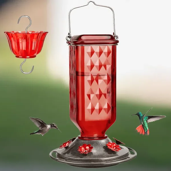 Leak-Proof 24oz Glass Hummingbird Feeder for Outdoor Use