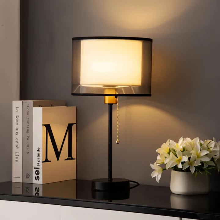 Modern Vintage Table Lamp with Double Fabric Shade
