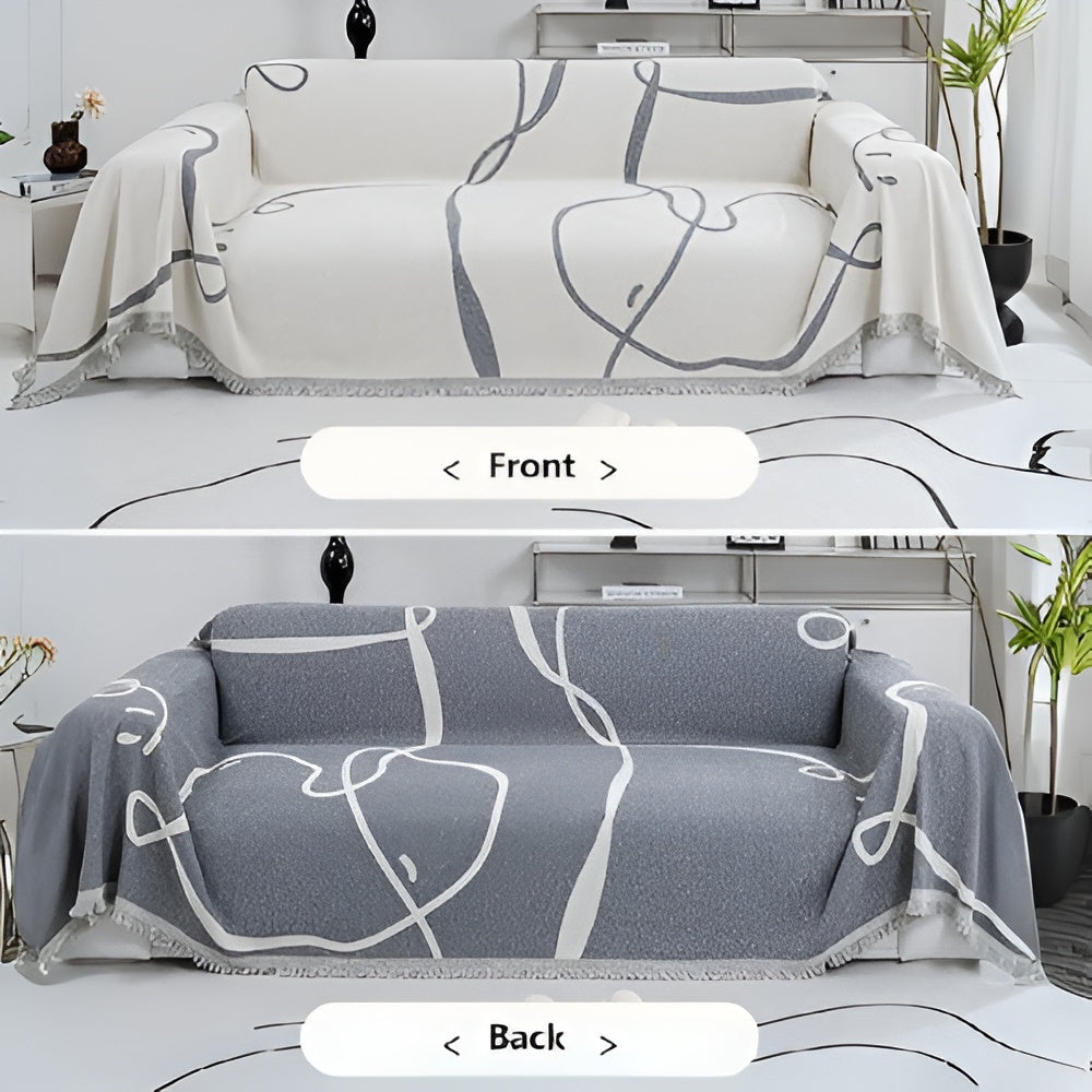 Reversible Abstract Line Chenille Sofa Cover for Home Decor-Orizon Depot