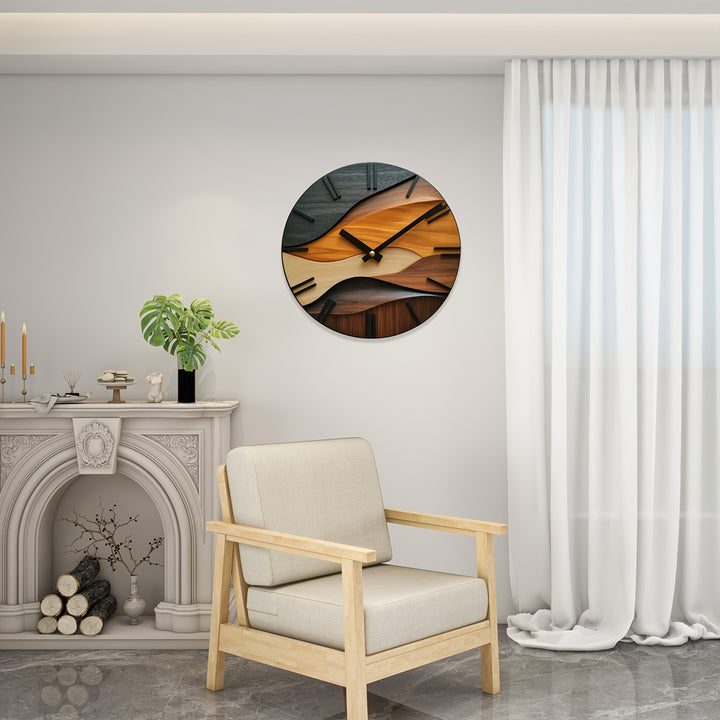 Round Glass Wall Clock | Nordic Style Faux Wood Grain Design