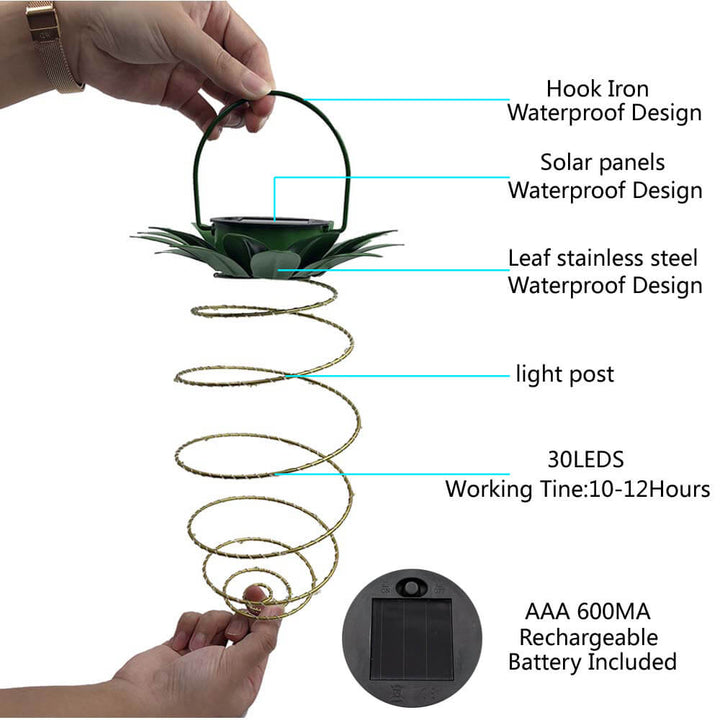Solar Pineapple Iron Lantern LED Copper Wire Outdoor Waterproof Garden Decorative Hanging Lamp-Orizon Depot