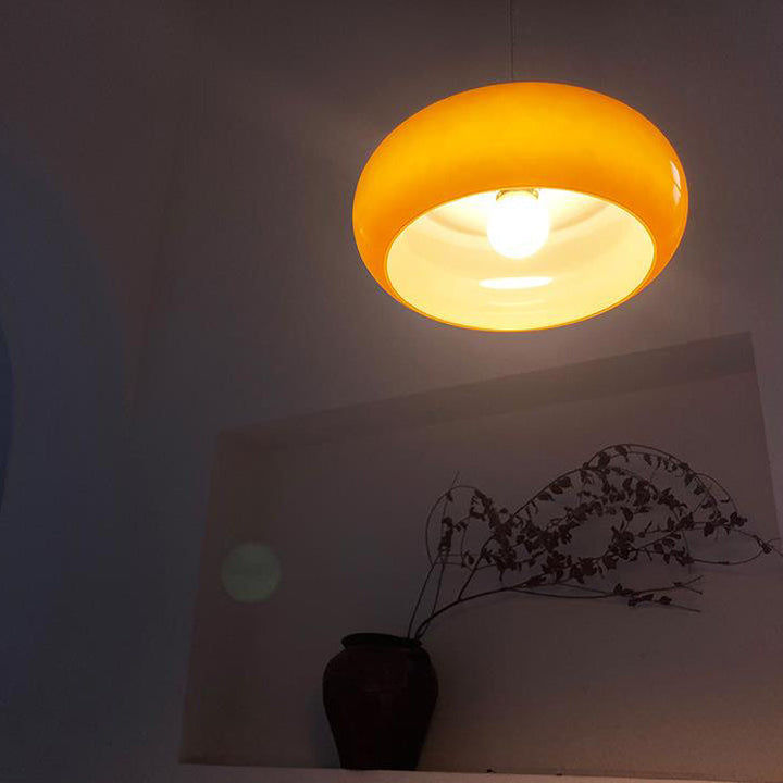 Vintage White/Orange Glass Dome Pendant Light-Orizon Depot