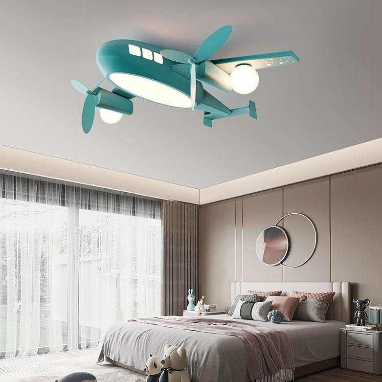 Nordic Modern Creative Kids Cartoon Wrought Iron Airplane LED Flush Mount Ceiling Lamp-Orizon Depot