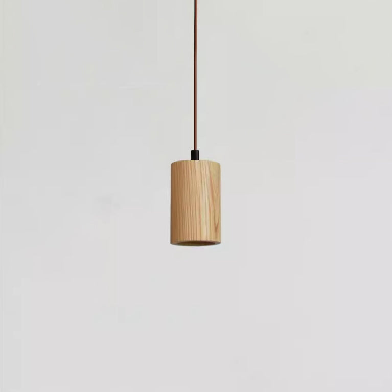 Simple Wooden Cylindrical 1-Light Small Hanging Lamp-Orizon Depot