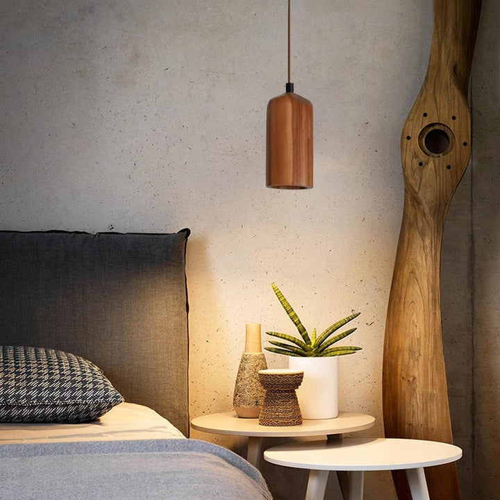 Simple Wooden Cylindrical 1-Light Small Hanging Lamp-Orizon Depot