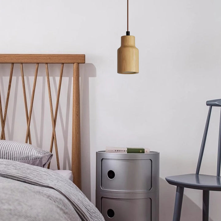 Simple Wooden Cylindrical 1-Light Small Hanging Lamp-Orizon Depot