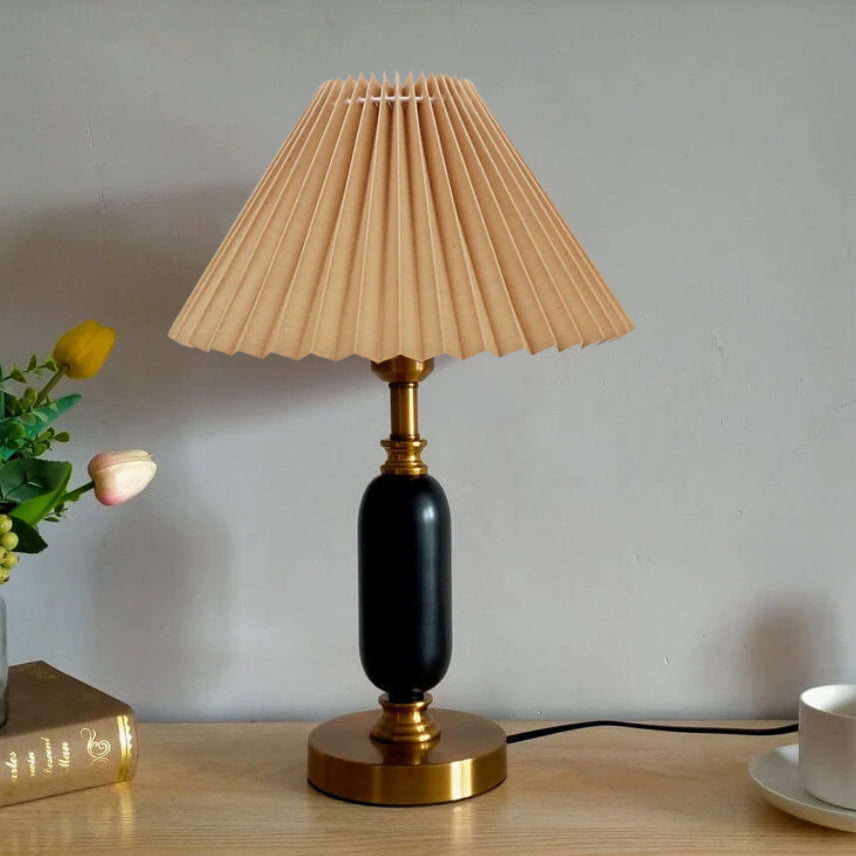 Retro Pleated Shade Column Base Table Lamp 1-Light Standing Desk Lamp