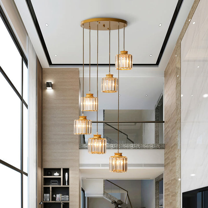 Modern Prismatic Crystal Tubular 6-Light Stairway Chandeliers-Orizon Depot