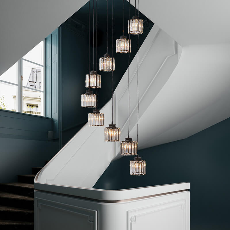 Modern Prismatic Crystal Tubular 6-Light Stairway Chandeliers-Orizon Depot
