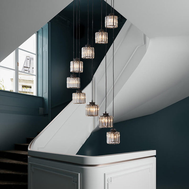 Modern Prismatic Crystal Tubular 6-Light Stairway Chandeliers-Orizon Depot