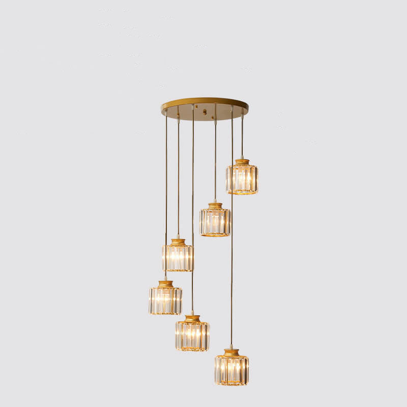 Modern Prismatic Crystal Tubular 6-Light Stairway Chandeliers-Orizon Depot