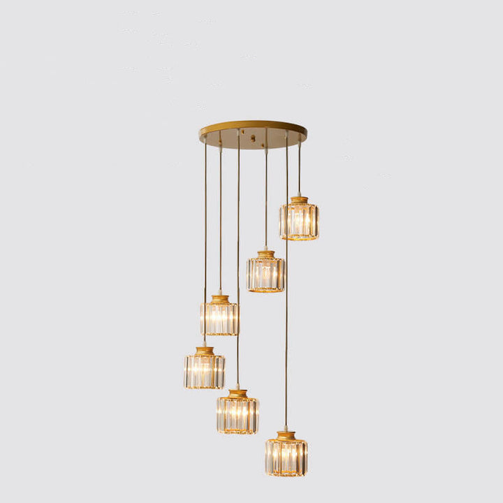Modern Prismatic Crystal Tubular 6-Light Stairway Chandeliers-Orizon Depot