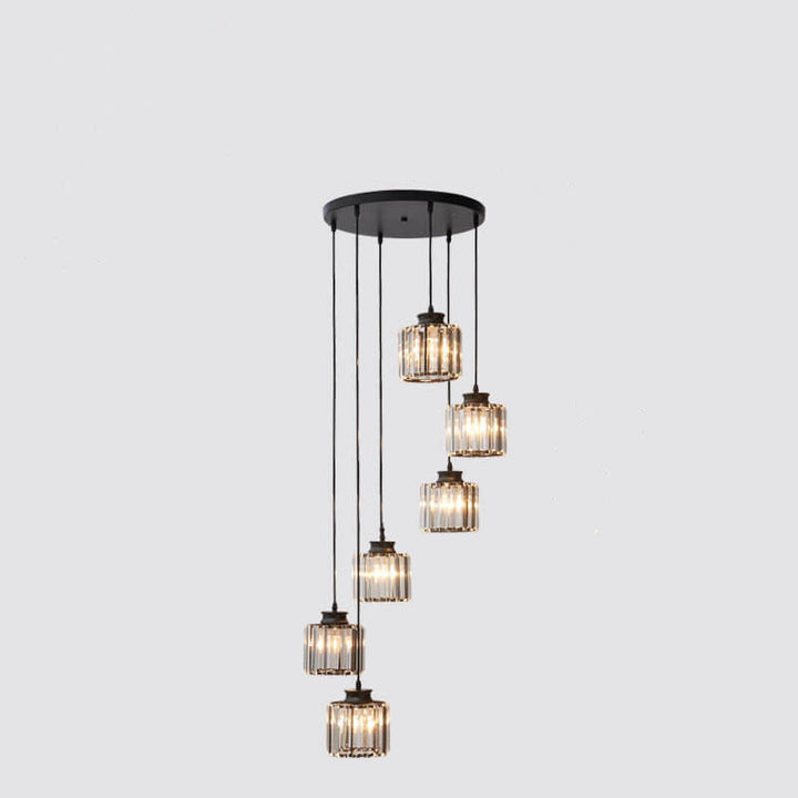 Modern Prismatic Crystal Tubular 6-Light Stairway Chandeliers-Orizon Depot