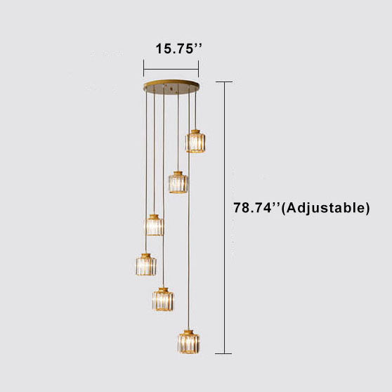 Modern Prismatic Crystal Tubular 6-Light Stairway Chandeliers-Orizon Depot