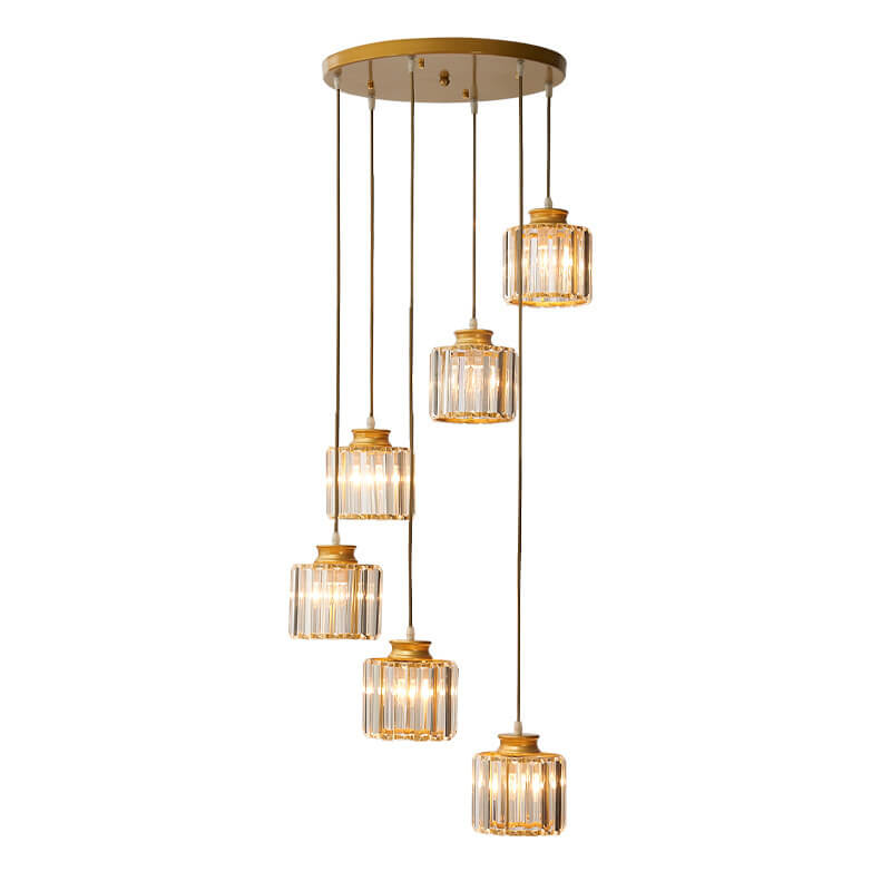 Modern Prismatic Crystal Tubular 6-Light Stairway Chandeliers-Orizon Depot