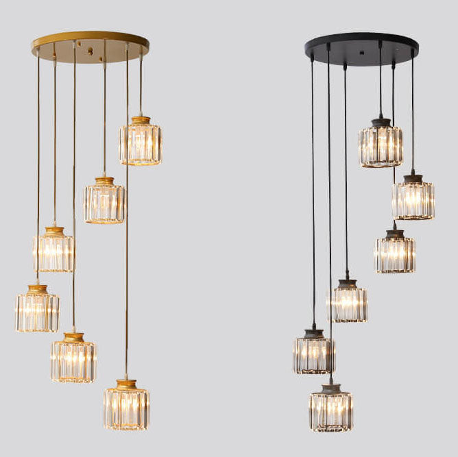 Modern Prismatic Crystal Tubular 6-Light Stairway Chandeliers-Orizon Depot