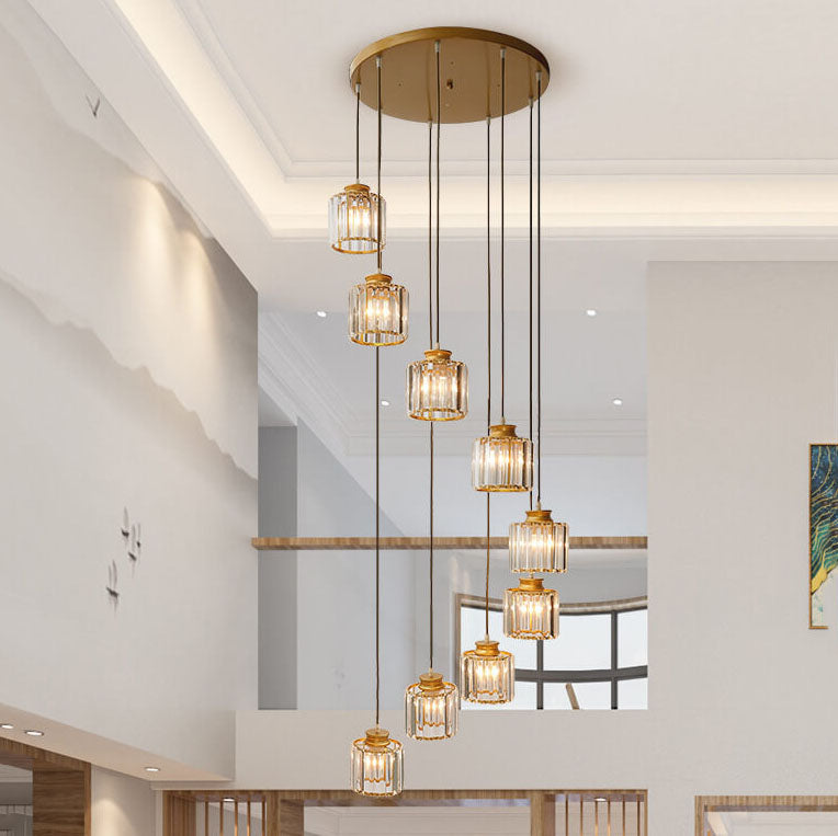 Modern Prismatic Crystal Tubular 6-Light Stairway Chandeliers-Orizon Depot