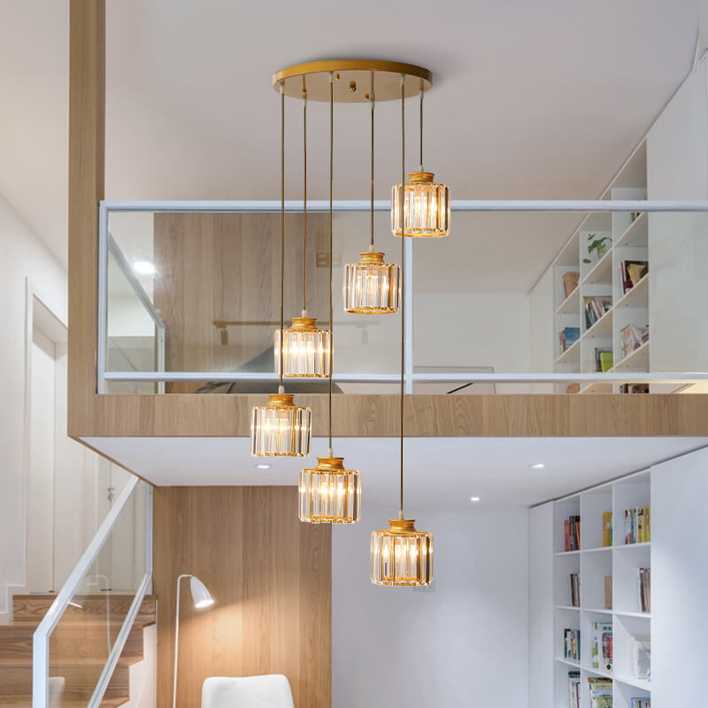 Modern Prismatic Crystal Tubular 6-Light Stairway Chandeliers-Orizon Depot