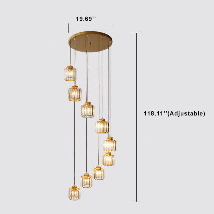 Modern Prismatic Crystal Tubular 6-Light Stairway Chandeliers-Orizon Depot